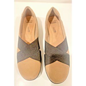 Clarks Medora Jem Cross Strap Shoe Leather Textile Mushroom 9.5